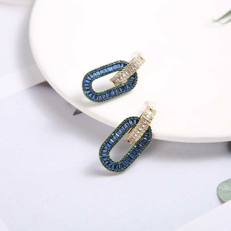 Wholesale fashion simple gorgeous romantic inlaid zircon Rhine blue oval earrings for women Valentine's Day gift